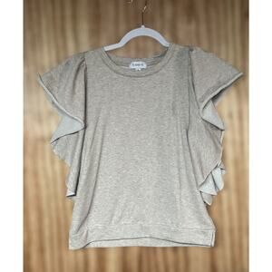 Evereve Sz Medium Beige Romantic Ruffle Flutter Sleeve Casual Chic Top Feminine